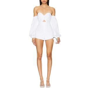 NEW More to Come Flynn Ruched Sleeve Romper White XS